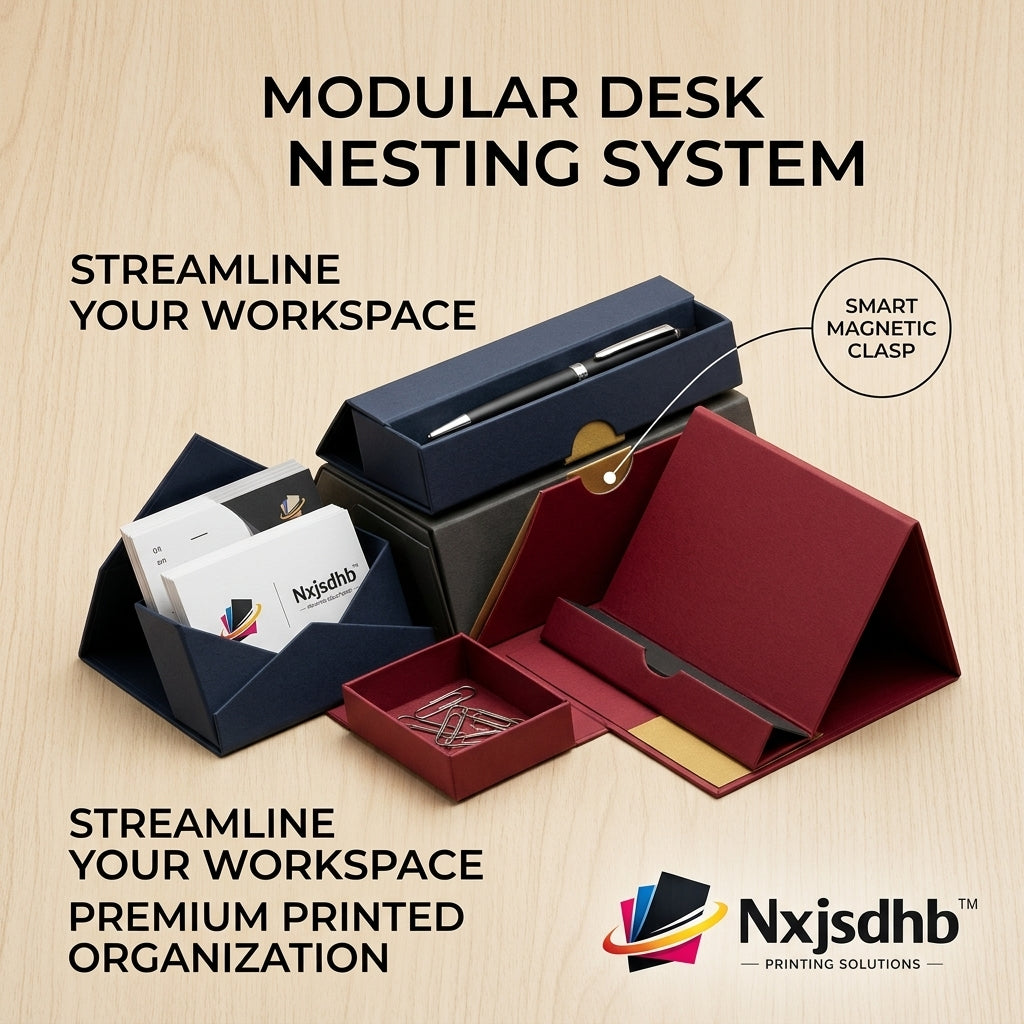 Nxjsdhb™ Modular Desk Nesting System - 4-in-1 Magnetic Folding Desk Organizer Set | Includes Phone Stand, Pen Case, Business Card Holder & Catchall Accessory Tray | Premium Aesthetic Workspace Storage for Home & Office