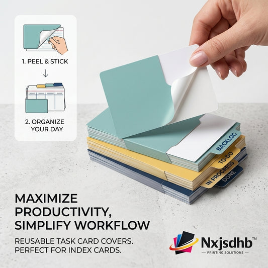 Nxjsdhb™ Reusable Index Card Covers | Self-Adhesive Task Card Sleeves for Agile Kanban Board | Color-Coded Daily Planner & Workflow Organizer Protectors